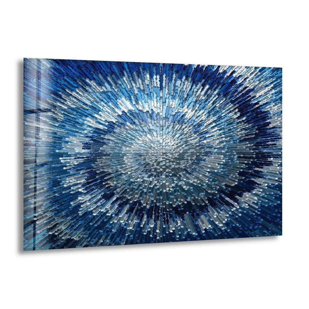 Cool blue tones radiate from this abstract art from glass, creating a refreshing color temperature.