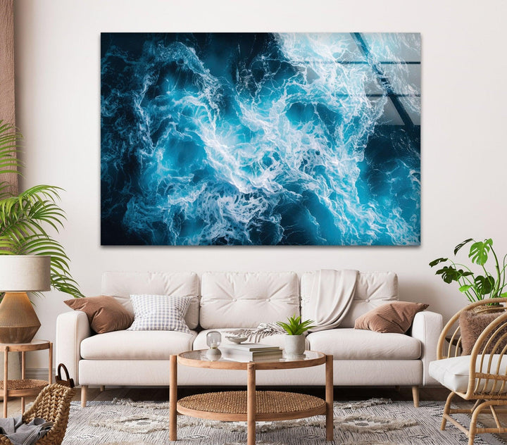 Abstract Blue Water Splash Glass Wall Art custom glass photo prints, large glass prints