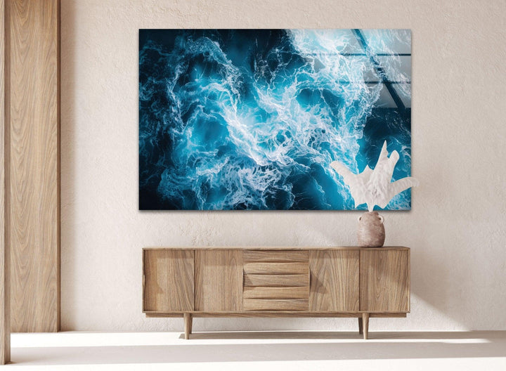 Abstract Blue Water Splash Glass Wall Art glass pictures for Wall, glass prints wall art