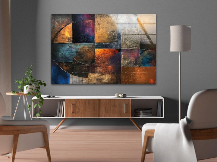 Abstract Colored Geometric Glass Wall Art print on glass, glass printed photos