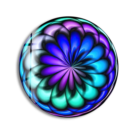 Showcasing the abstract quality, the radial shape and colors in this glass wall art lend a unique piece of home decor with a burst of colors.