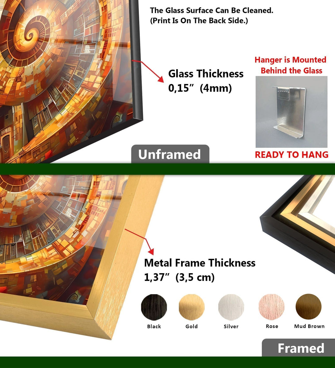 Abstract Colored Spiral Glass Wall Art