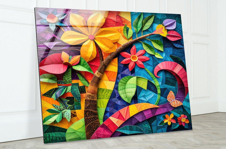 Abstract Colorful Flower Glass Wall Art, glass pictures for Wall, glass prints wall art
