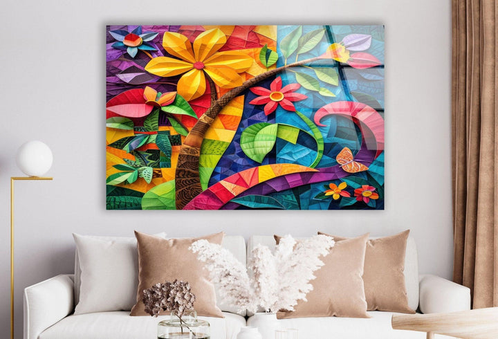 Abstract Colorful Flower Glass Wall Art, art glass wall art, glass wall art pictures