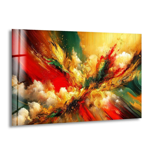 Vibrant glass art painting exploding with intense color saturation in a dynamic abstract composition.