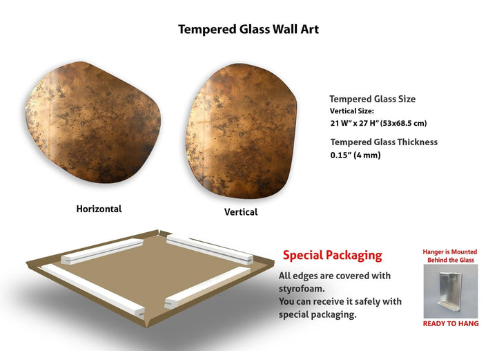Abstract Copper Color Oval Glass Wall Art, photo print on glass, prints on glass wall art
