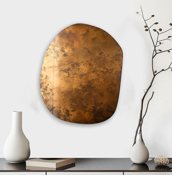 Abstract Copper Color Oval Glass Wall Art, glass photo prints, glass picture prints
