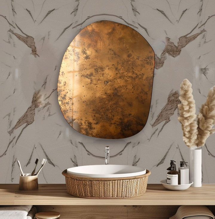 Abstract Copper Color Oval Glass Wall Art, Glass Printing Wall Art, Print photos on glass
