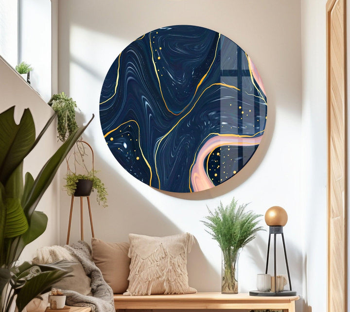Dark Blue Abstract Glass Wall Art custom glass pictures, glass art prints
