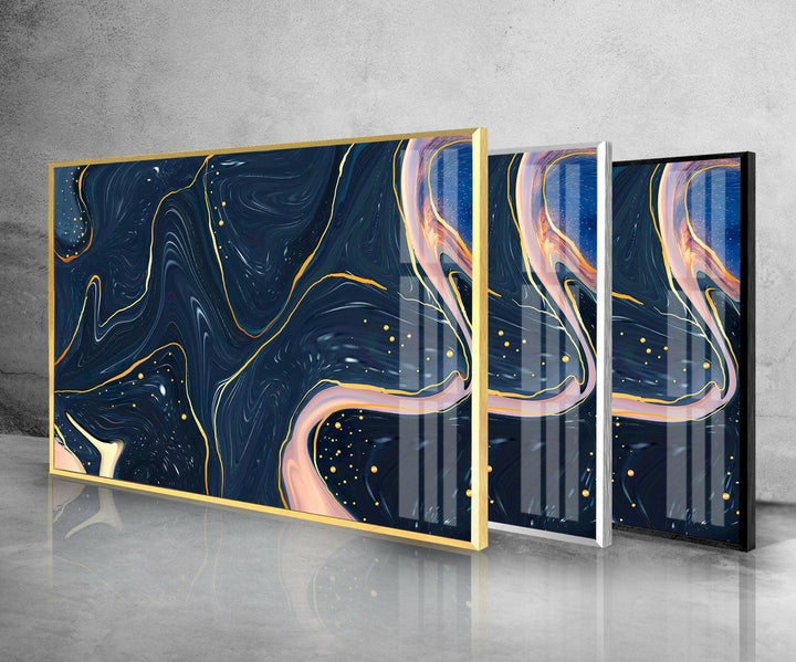 Dark Blue Abstract Glass Wall Art custom glass photo prints, large glass prints
