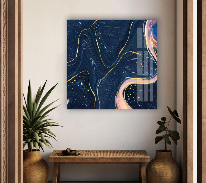 Dark Blue Abstract Glass Wall Art glass pictures for Wall, glass prints wall art
