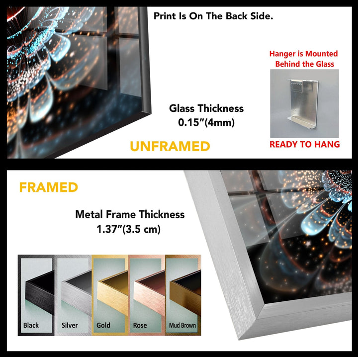 Abstract Fractal Flower Glass Wall Art, custom glass pictures, glass art prints
