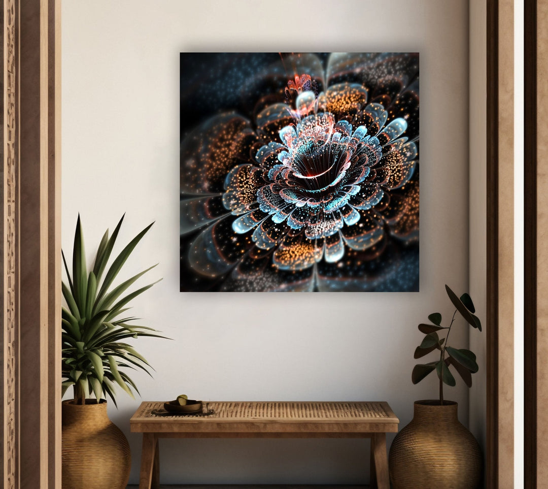 Abstract Fractal Flower Glass Wall Art, stained glass wall art, stained glass wall decor
