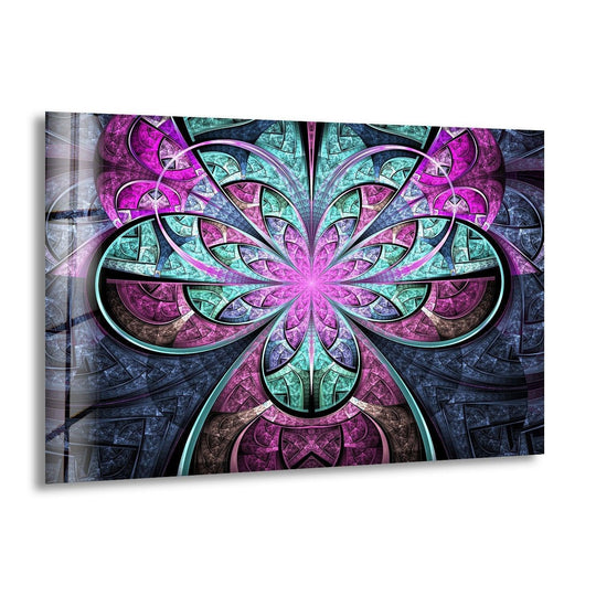 Intricate details of an abstract fractal purple flower adorn this stunning piece of decorative wall art.