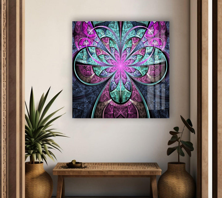 Abstract Fractal Purple Flower Glass Wall Art print picture on glass, Tempered Glass Wall Art
