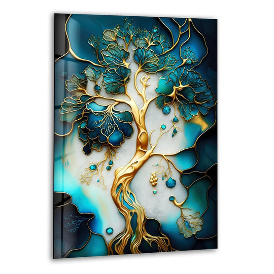 Featuring the layering effect, the abstract golden tree-roots reveals mesmerizing depth in this floral art from glass wall art with elegant details.