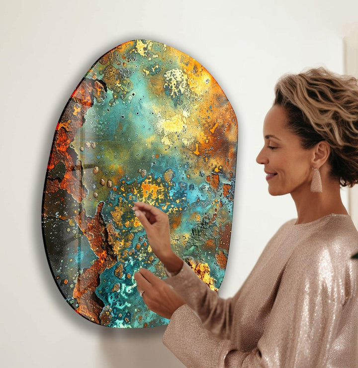 Abstract Green Color Oval Glass Wall Art, glass wall decor, glass wall art decor
