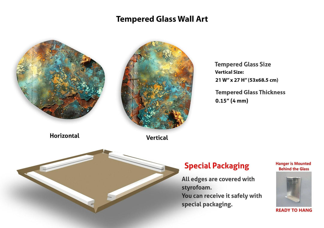 Abstract Green Color Oval Glass Wall Art, photo print on glass, prints on glass wall art
