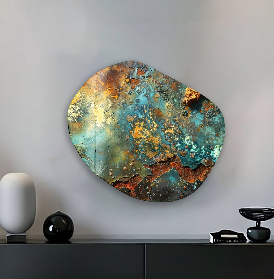 Abstract Green Color Oval Glass Wall Art, glass art painting, glass art for the Wall
