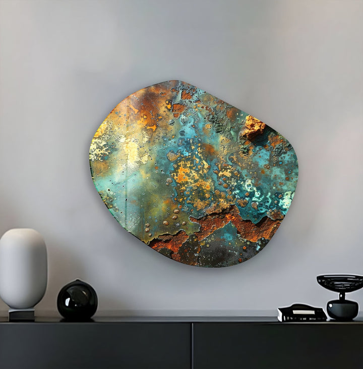 Abstract Green Color Oval Glass Wall Art, glass art painting, glass art for the Wall
