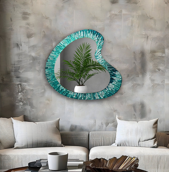Mirror wall art with abstract shapes and reflective surfaces for a modern artistic vibe
