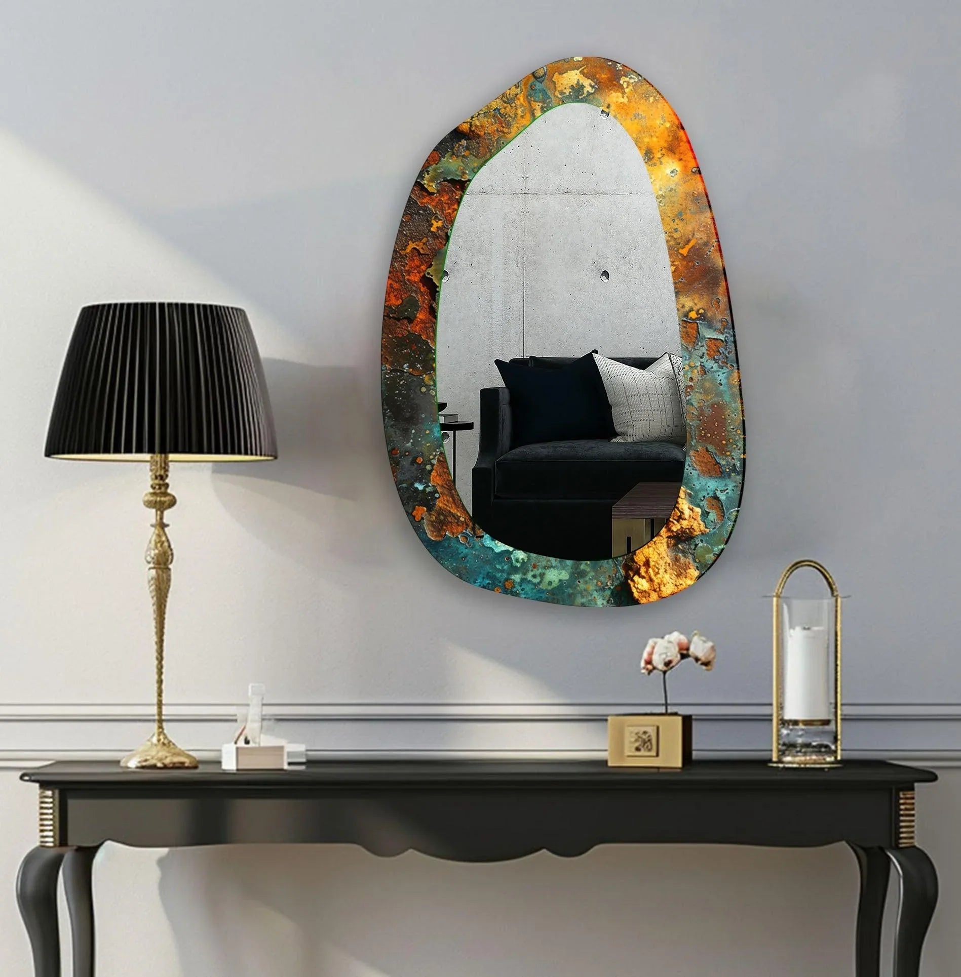 Abstract Large Irregular Asymmetric Wall Mirror – Industrial Elegance ...
