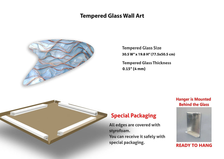 Abstract Light Blue Irregular Glass Wall Art, photo print on glass, prints on glass wall art
