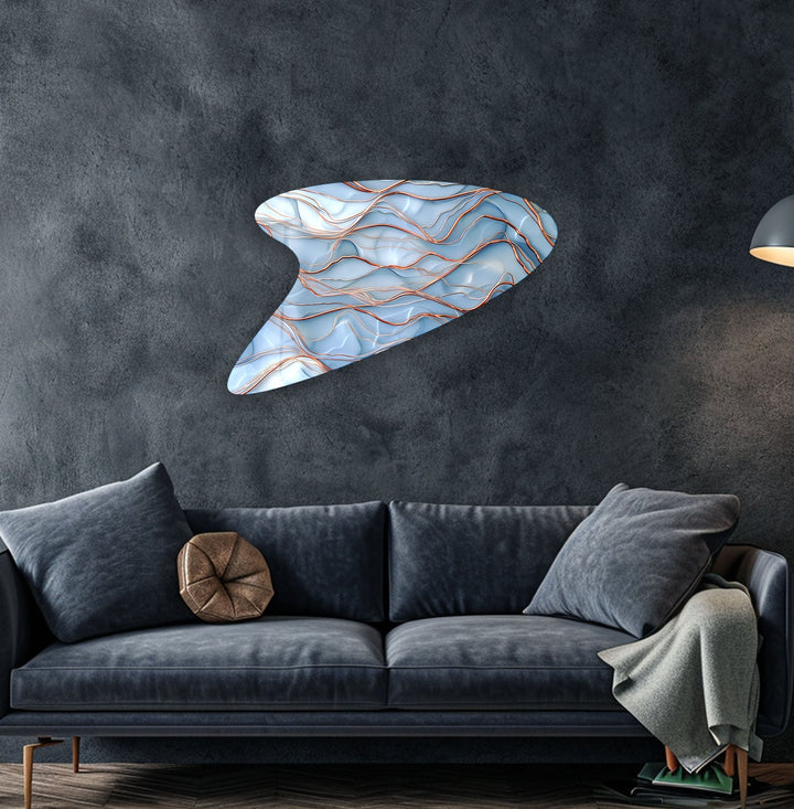 Abstract Light Blue Irregular Glass Wall Art, glass art painting, glass art for the Wall
