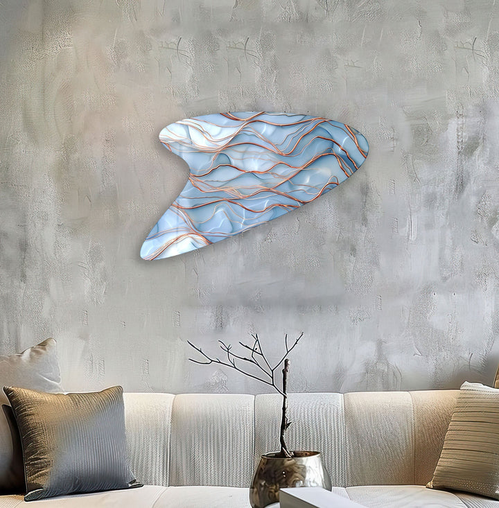 Abstract Light Blue Irregular Glass Wall Art, glass pictures for Wall, glass prints wall art
