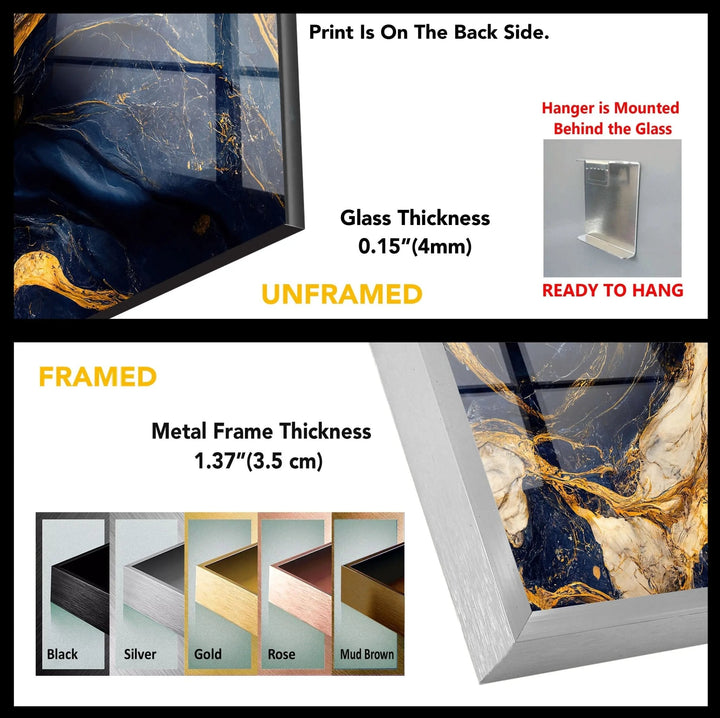 Abstrakte Wanddekoration aus Glas in Dunkelblau und Gold