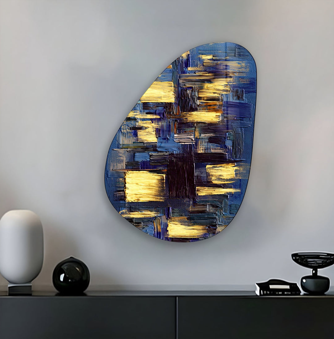 Abstract Modern Blue Glass Wall Art, custom glass pictures, glass art prints