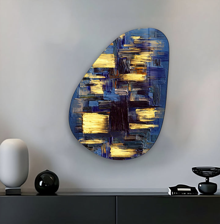 Abstract Modern Blue Glass Wall Art, custom glass pictures, glass art prints