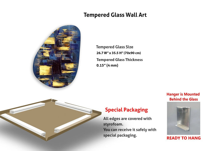 Abstract Modern Blue Glass Wall Art, Glass Printing Wall Art, Print photos on glass
