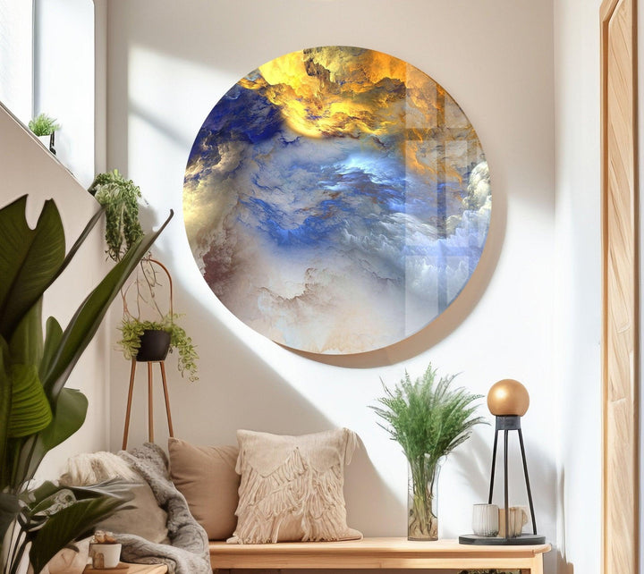 Abstrakte Glaswandkunst mit mehreren bunten Wolken