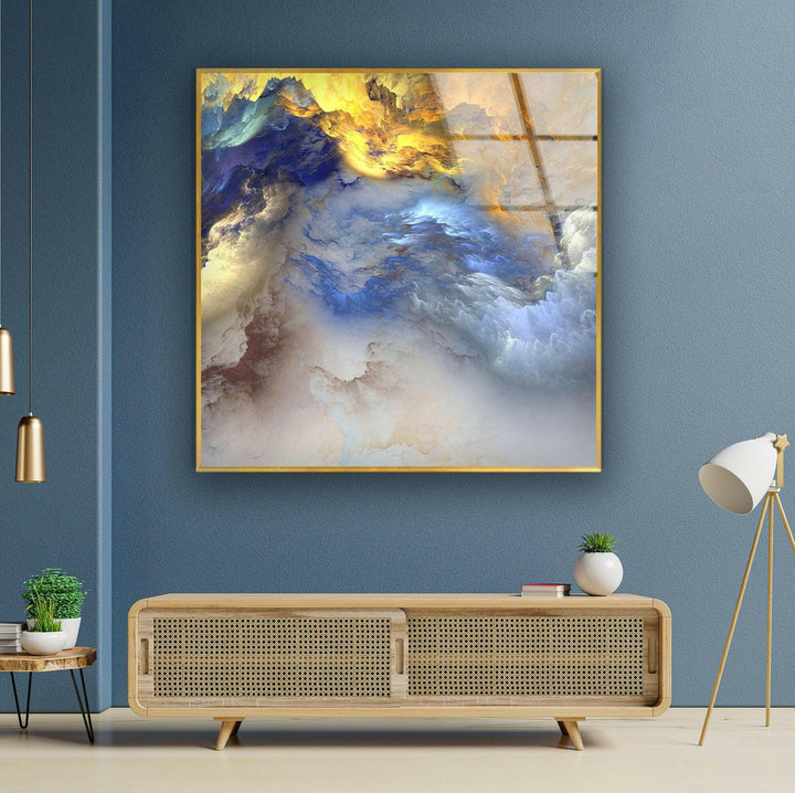 Abstrakte Glaswandkunst mit mehreren bunten Wolken