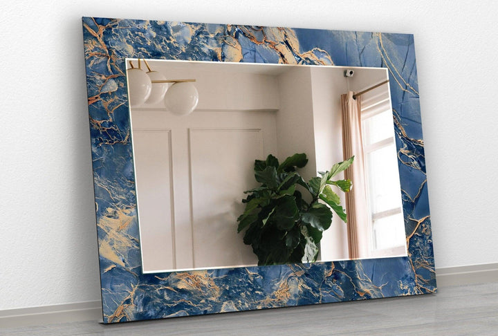 Abstract Navy Blue and Beige Wall Mirror Modern Wall Mirror
