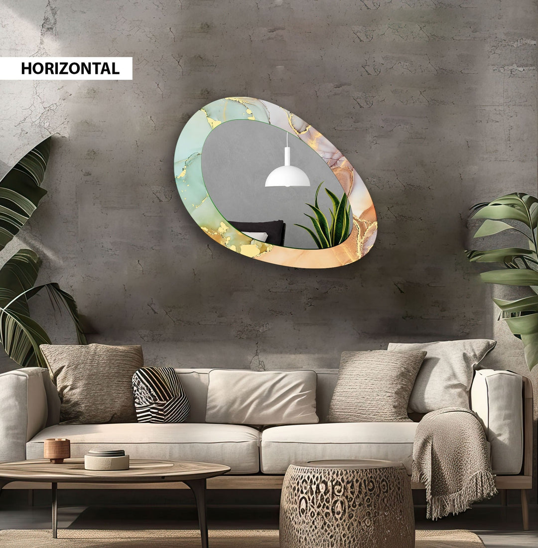 Mirror wall decor combining bold shapes and reflective surfaces to create a striking focal point
