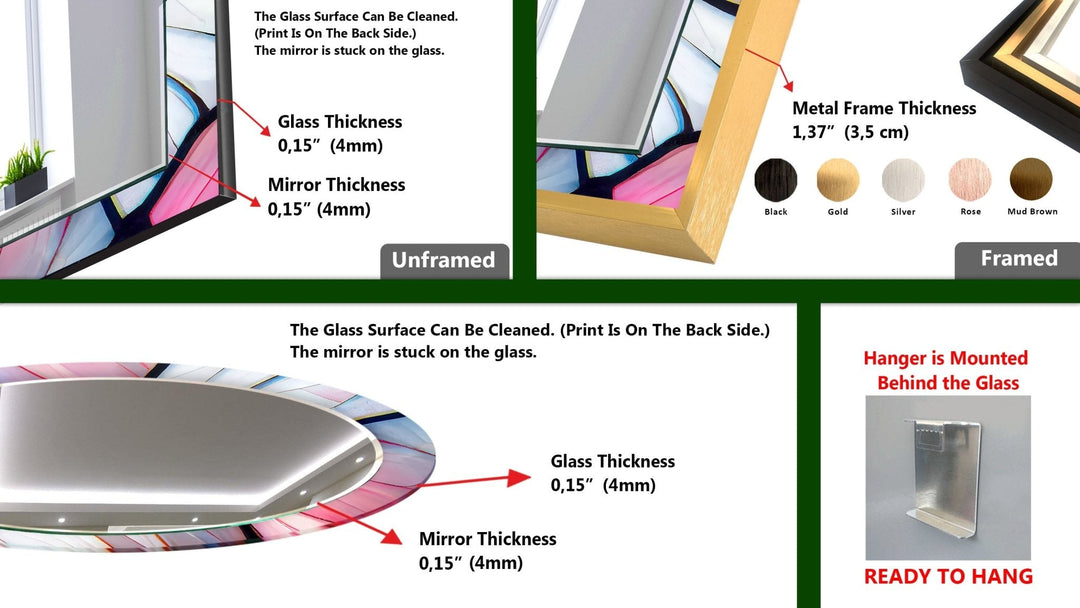 Abstract Pink & Blue Lines Wall Mirror