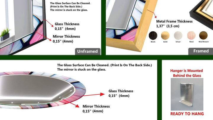 Abstract Pink & Blue Lines Wall Mirror