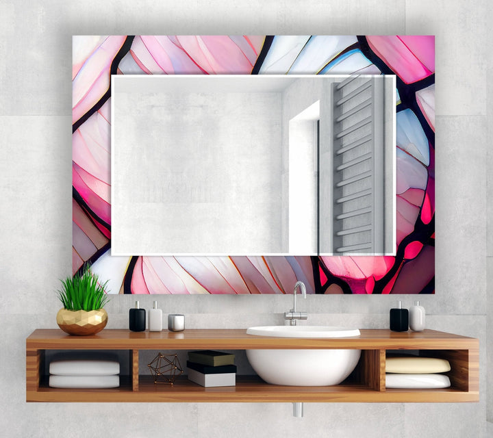 Abstract Pink & Blue Lines Wall Mirror