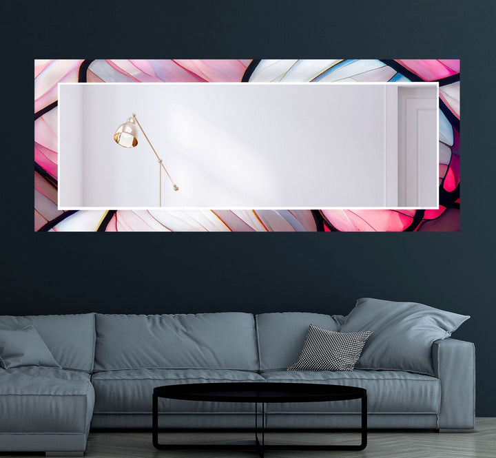 Abstract Pink & Blue Lines Wall Mirror