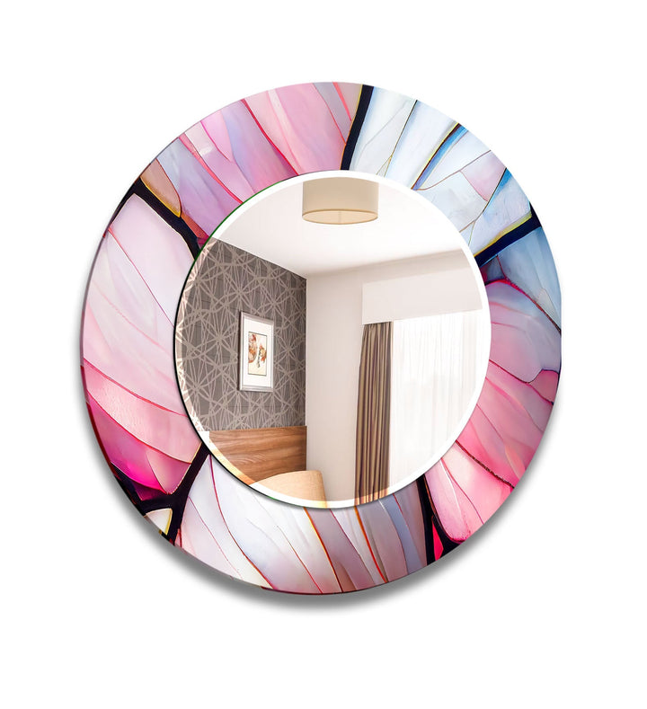 Abstract Pink & Blue Lines Wall Mirror
