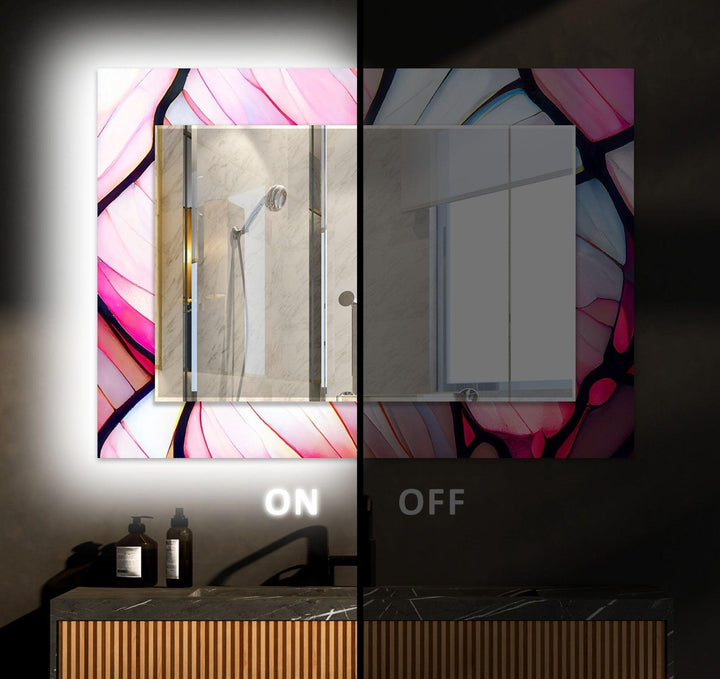 Abstract Pink & Blue Lines Wall Mirror