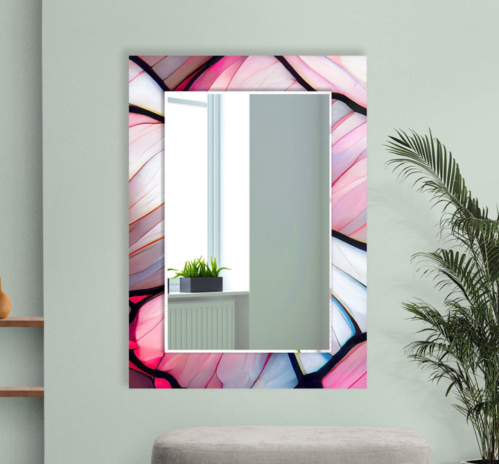 Abstract Pink & Blue Lines Wall Mirror