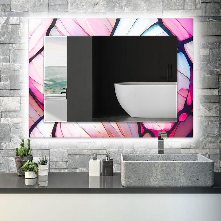 Abstract Pink & Blue Lines Wall Mirror
