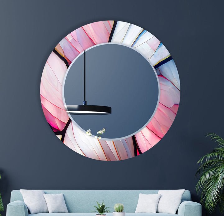 Abstract Pink & Blue Lines Wall Mirror