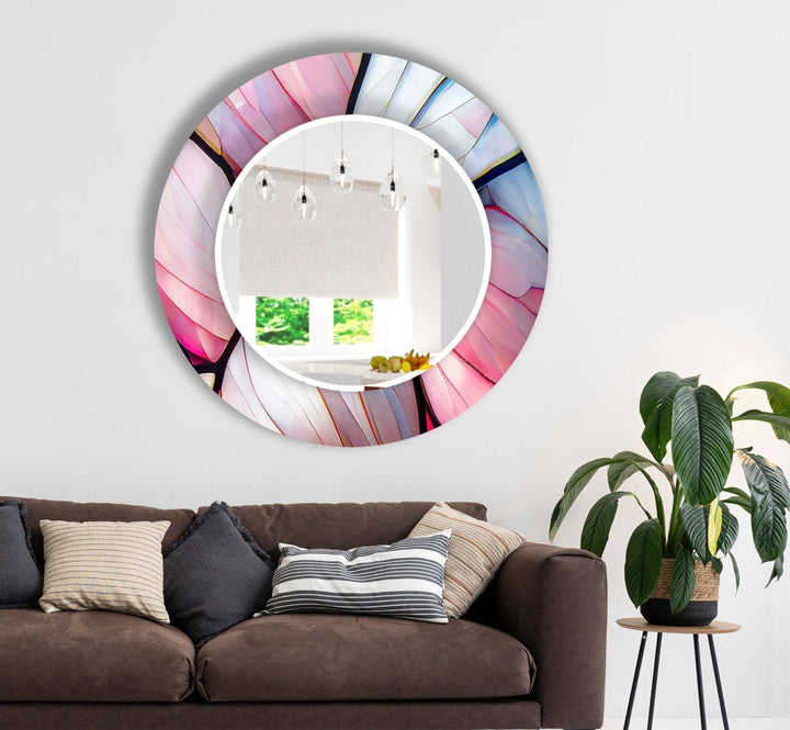 Abstract Pink & Blue Lines Wall Mirror
