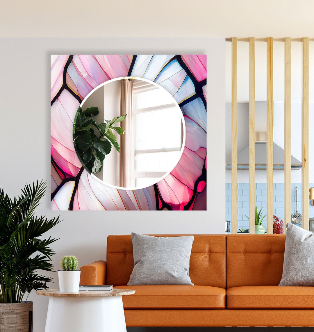 Abstract Pink & Blue Lines Wall Mirror
