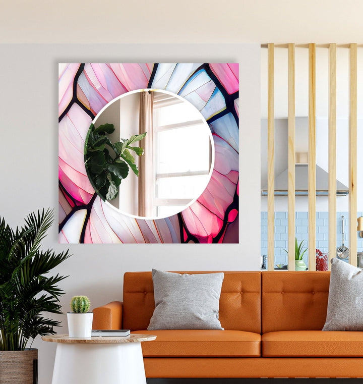 Abstract Pink & Blue Lines Wall Mirror