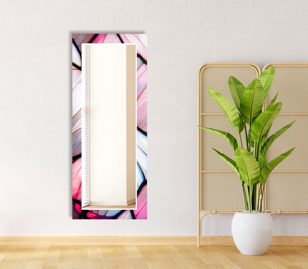 Abstract Pink & Blue Lines Wall Mirror
